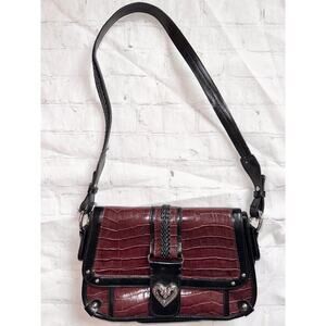 Retro Style Faux Crocodile Skin Brown/Black With Silver Metal Multi Pocket Purse